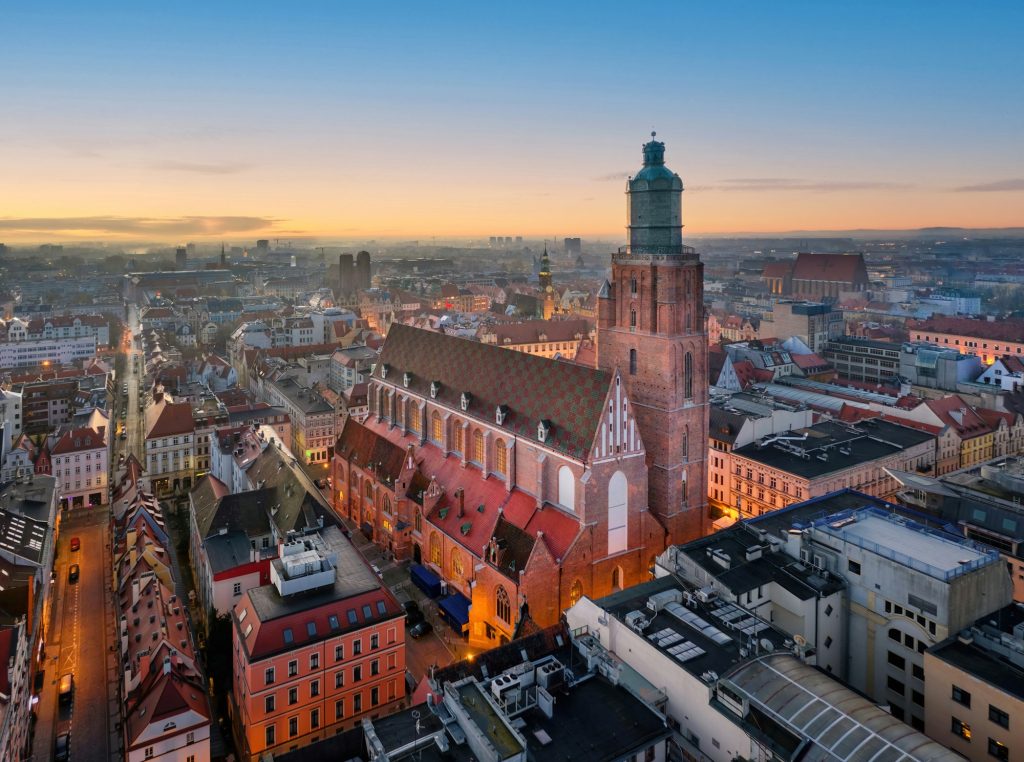 Aerial view of St Elizabeth in Wroclaw, Poland